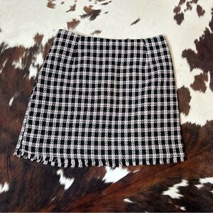 Divided Tweed Plaid Mini Skirt in Black and Pink